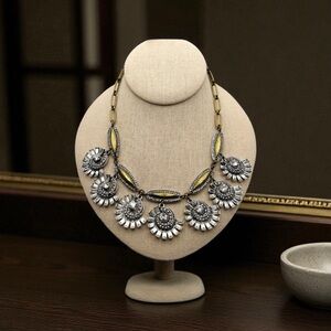 Lulu Frost for J Crew Crystal Cluster Drop Statement Necklace Bronze Silver NWT